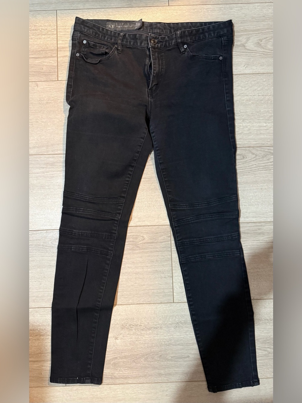 Armani Exchange Black Skinny Moto-Detail Jeans